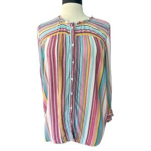 Life Style Striped Button Up Long Sleeve Multicolor Shirt Size 1X Boho Hippie